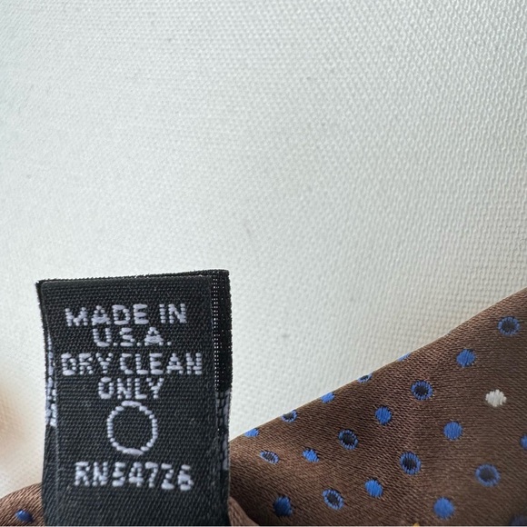 Oxford Clothes Tall Man Necktie Silk USA Made Brown w/ Blue & Cream Small Dots - Picture 8 of 9